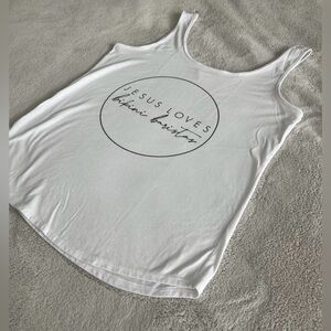 White “Jesus Loves Bikini Baristas” Tank Top Women’s Size S